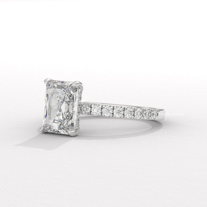 Radiant halo diamond engagement ring, Radiant solitaire diamond engagement ring, Radiant unique diamond engagement ring, Radiant custom diamond engagement ring, 