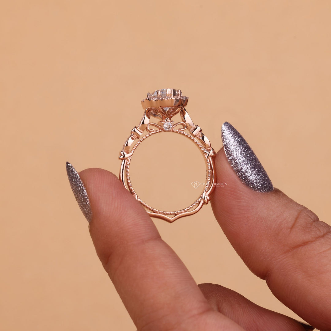 Unique Marquise Ring
Sustainable Vintage Ring
Conflict Free Marquise
Ethical Moissanite Halo
