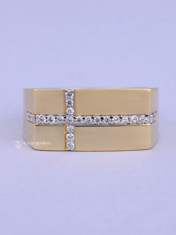 Round Cut Cross Men's Moissanite Diamond Wedding Ring