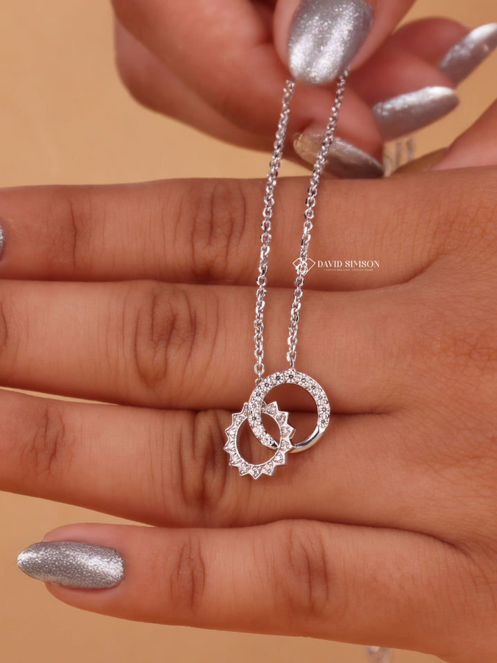 Sun &amp; Moon  Moissanite Diamond Eternity Necklace in Solid Gold