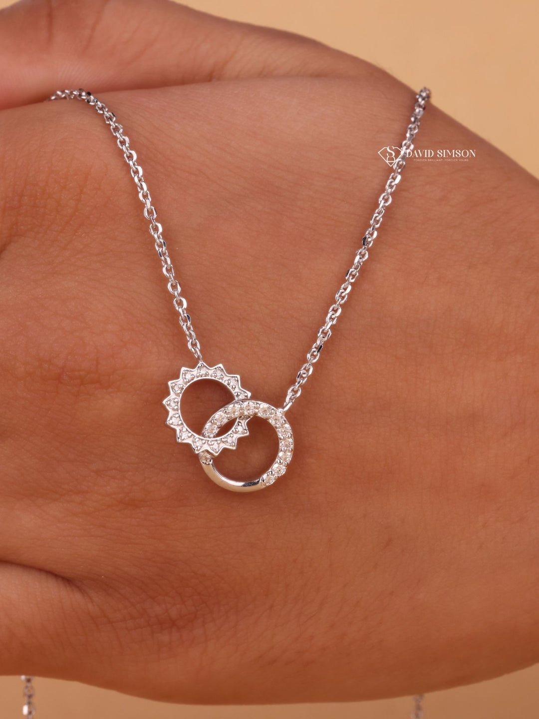 Sun &amp; Moon  Moissanite Diamond Eternity Necklace in Solid Gold