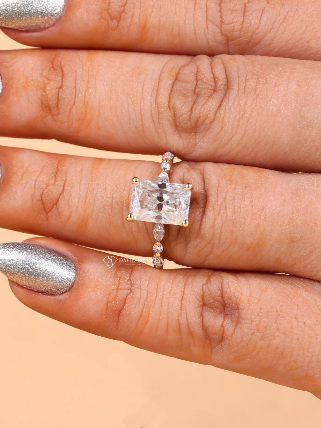 Radiant Cut Diamond Pave Moissanite Engagement Ring