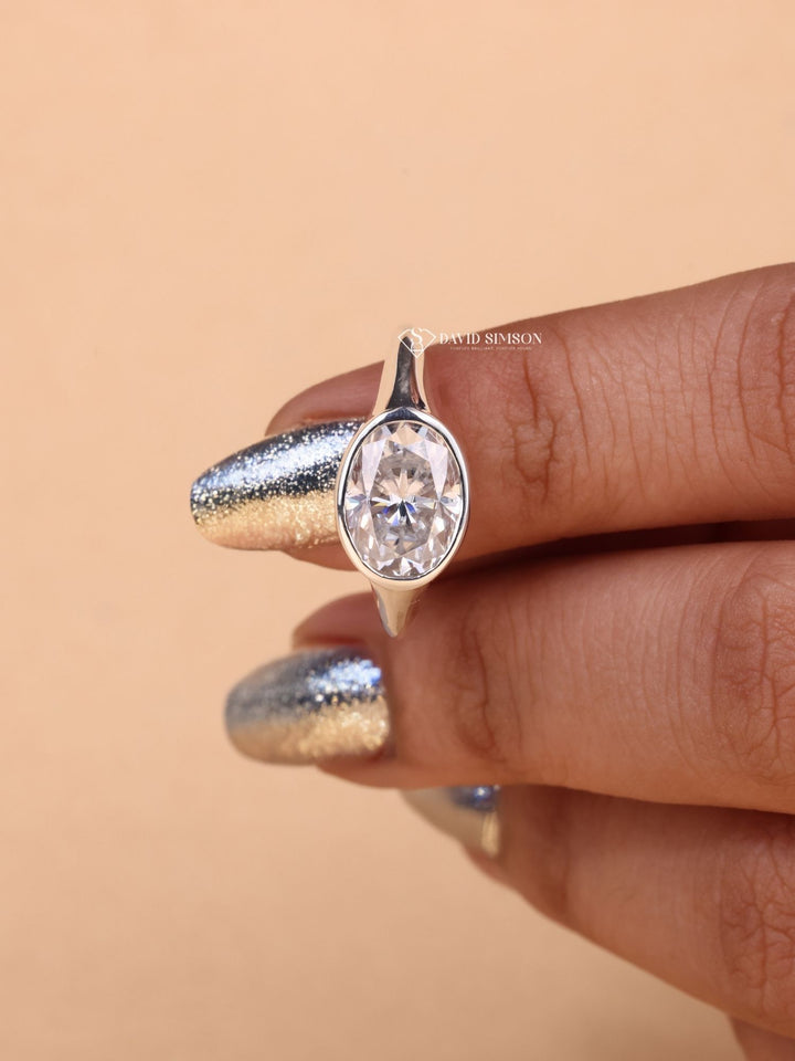 5.0CT-6.0CT Bezel Set Oval Cut Moissanite Diamond Engagement Ring