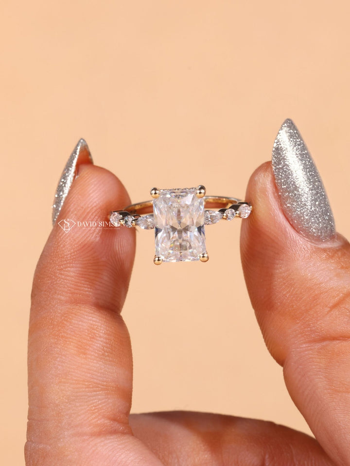 Radiant Cut Diamond Pave Moissanite Engagement Ring
