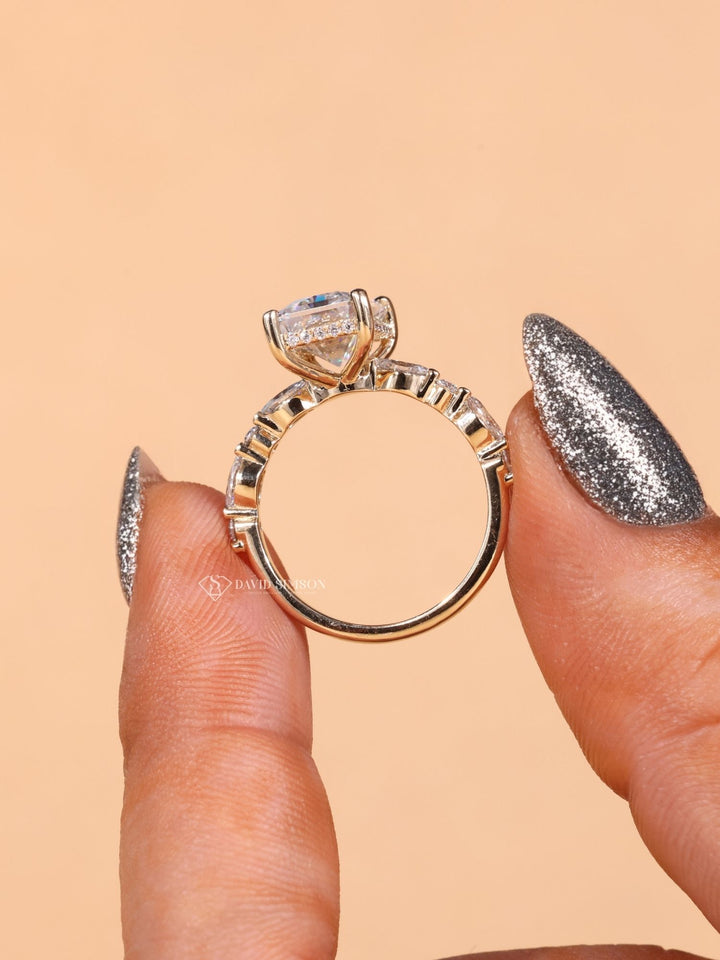 Radiant Cut Diamond Pave Moissanite Engagement Ring
