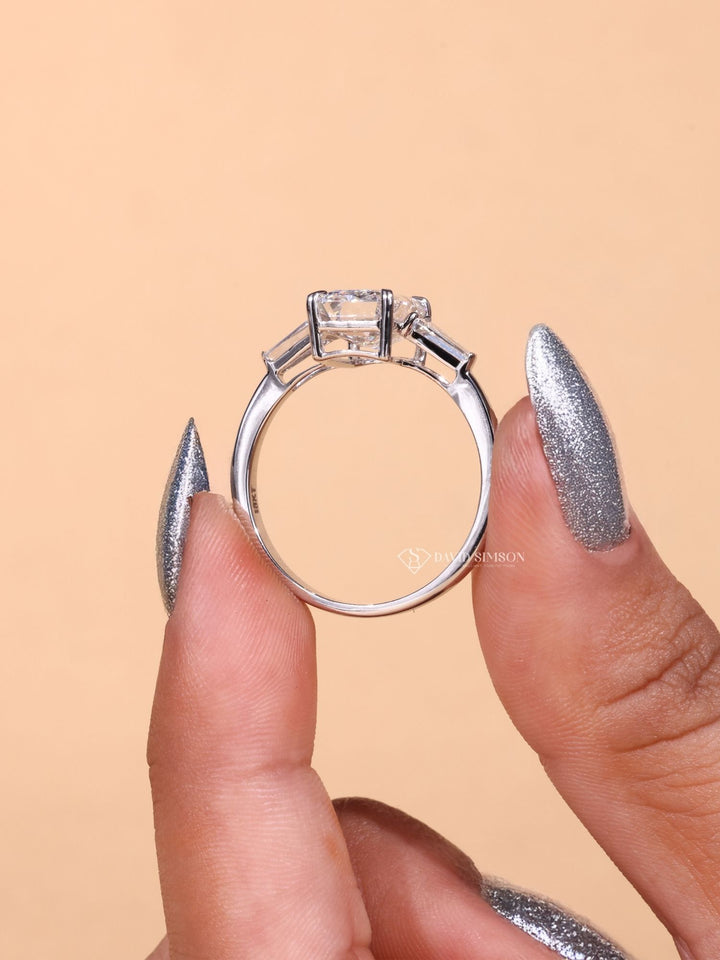 1.9 CT Emerald Cut Three Stone Moissanite Engagement Ring