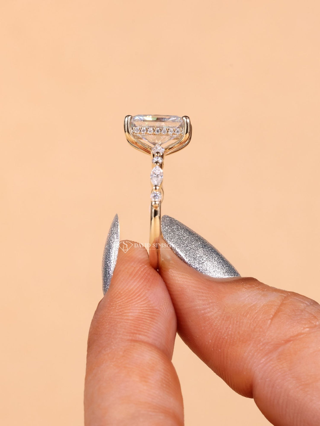 Radiant Cut Diamond Pave Moissanite Engagement Ring
