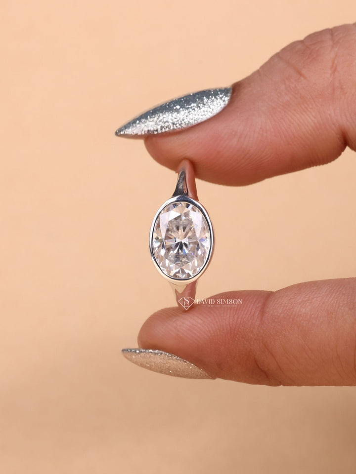 5.0CT-6.0CT Bezel Set Oval Cut Moissanite Diamond Engagement Ring