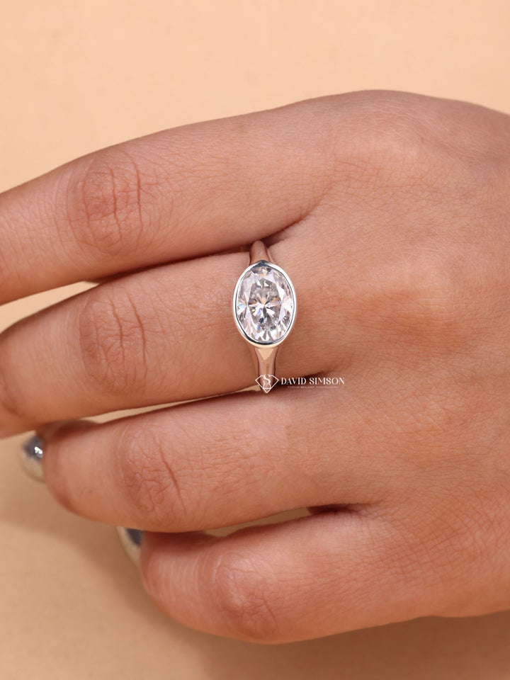 5.0CT-6.0CT Bezel Set Oval Cut Moissanite Diamond Engagement Ring