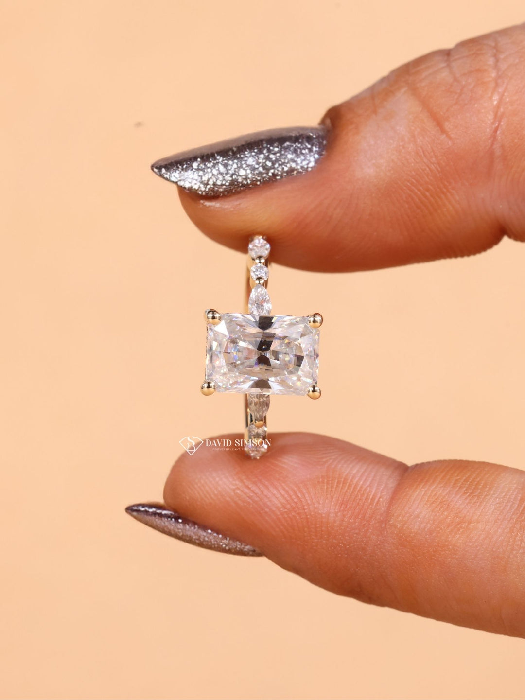 Radiant Cut Diamond Pave Moissanite Engagement Ring