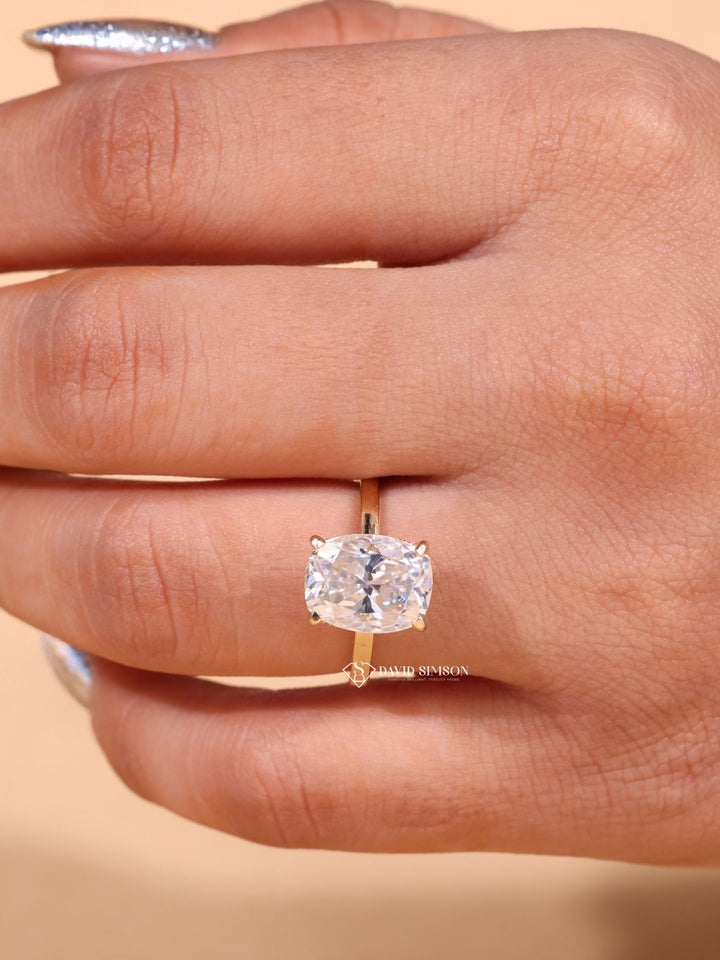 2.0CT-3.0CT Elongated Cushion Cut Diamond Hidden Halo Engagement Ring