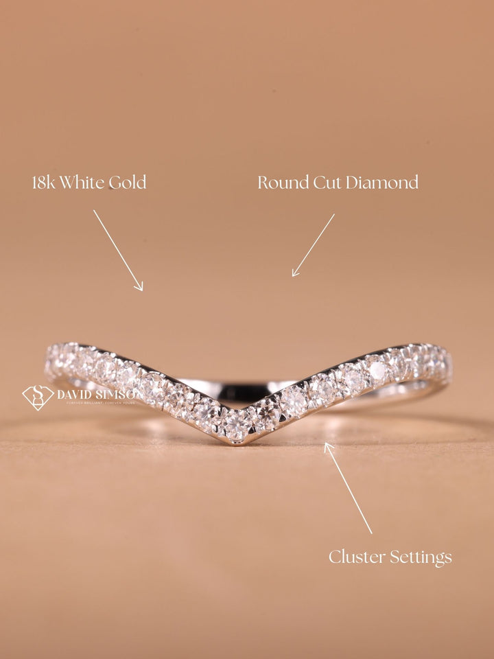 Round Cut Moissanite Diamond Curved Wedding Band