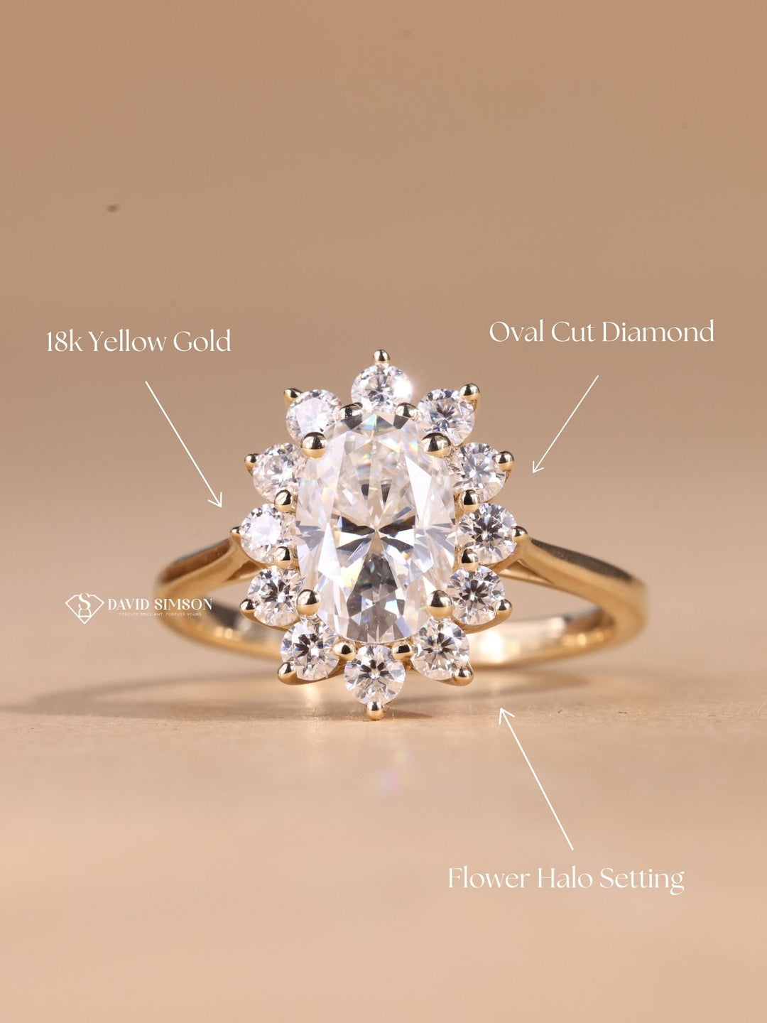 2.0CT-3.0CT Oval Cut Diamond Flower Halo Moissanite Engagement Ring for Her
