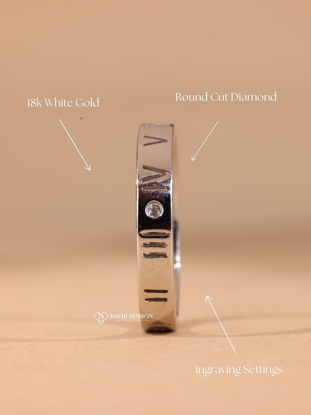 Round Cut Moissanite Diamond Plain White Gold Men's Wedding Ring