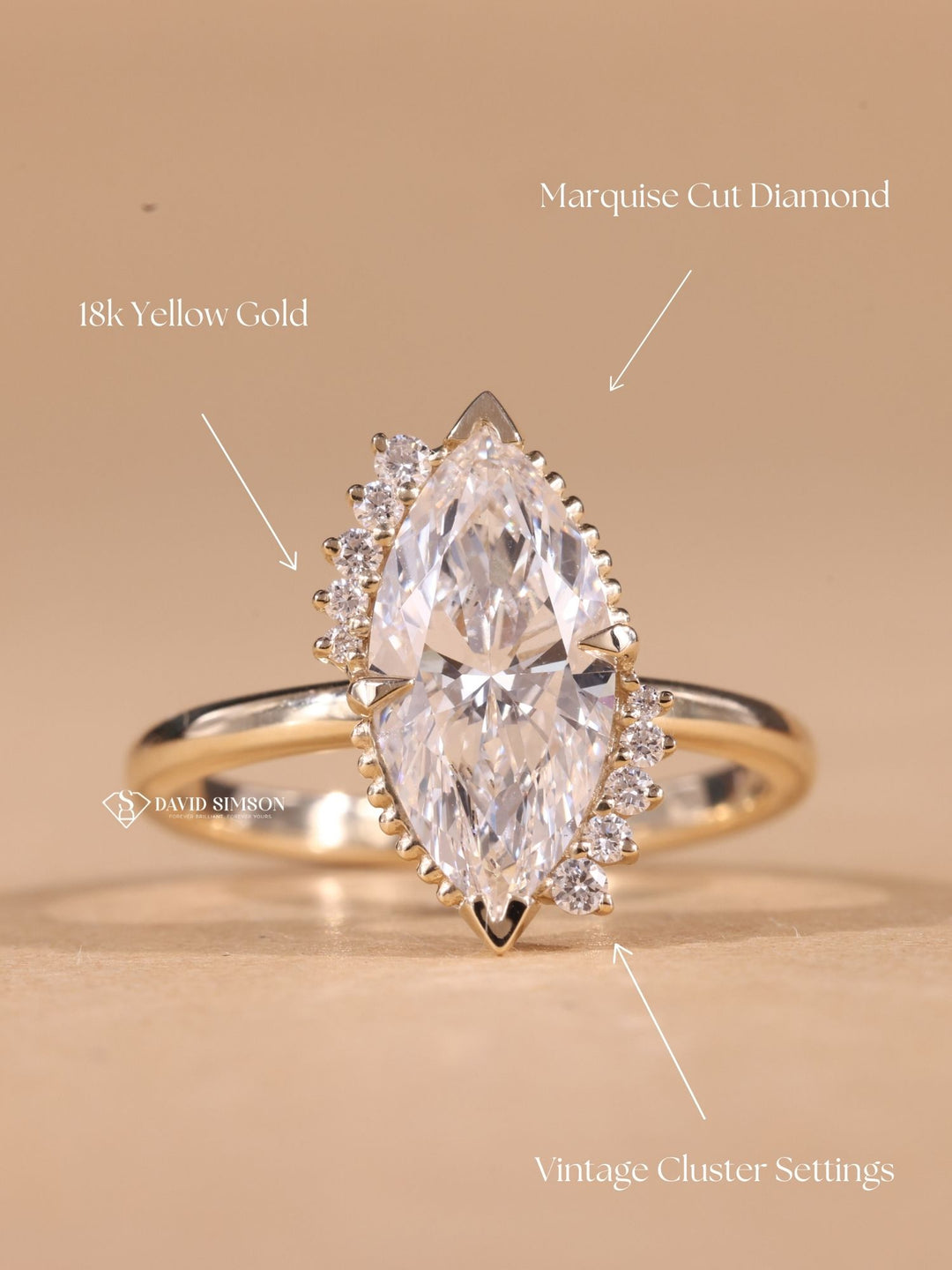 2.0CT-3.0CT Marquise Cut Moissanite Vintage Cluster Diamond Engagement Ring