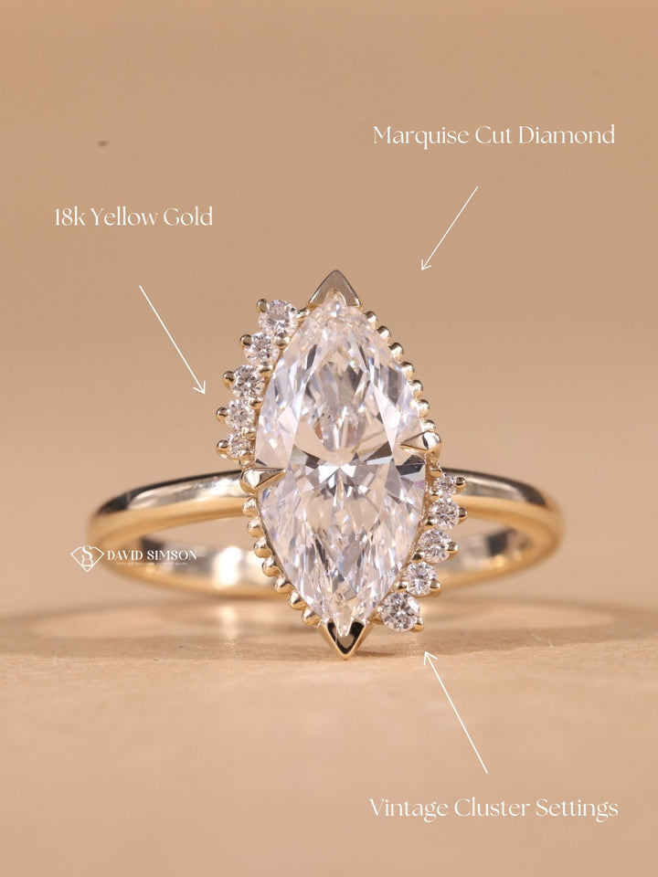 2.0CT-3.0CT Marquise Cut Moissanite Vintage Cluster Diamond Engagement Ring