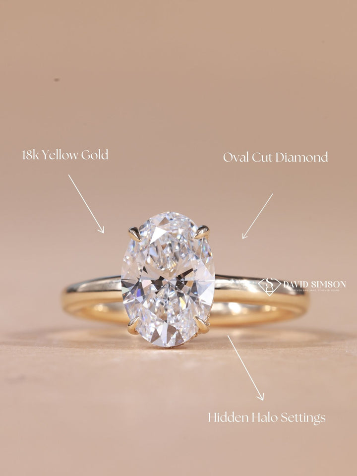 2.50CT-3.50CT Oval Cut Moissanite Hidden Halo Diamond Engagement Ring