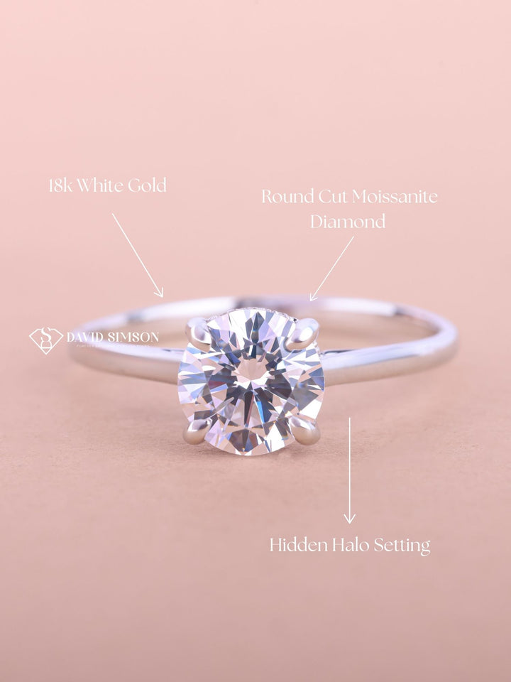 1.0CT-3.0CT Round Cut Moissanite Diamond Bridge Set Engagement Ring