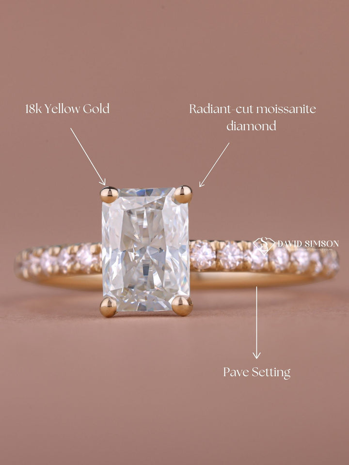 1.50CT-2.50CT Radiant Cut Moissanite Pave Diamond Engagement Ring