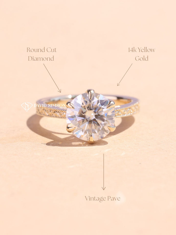 2.0CT-4.0CT Round Cut Vintage Pave Moissanite Engagement Ring