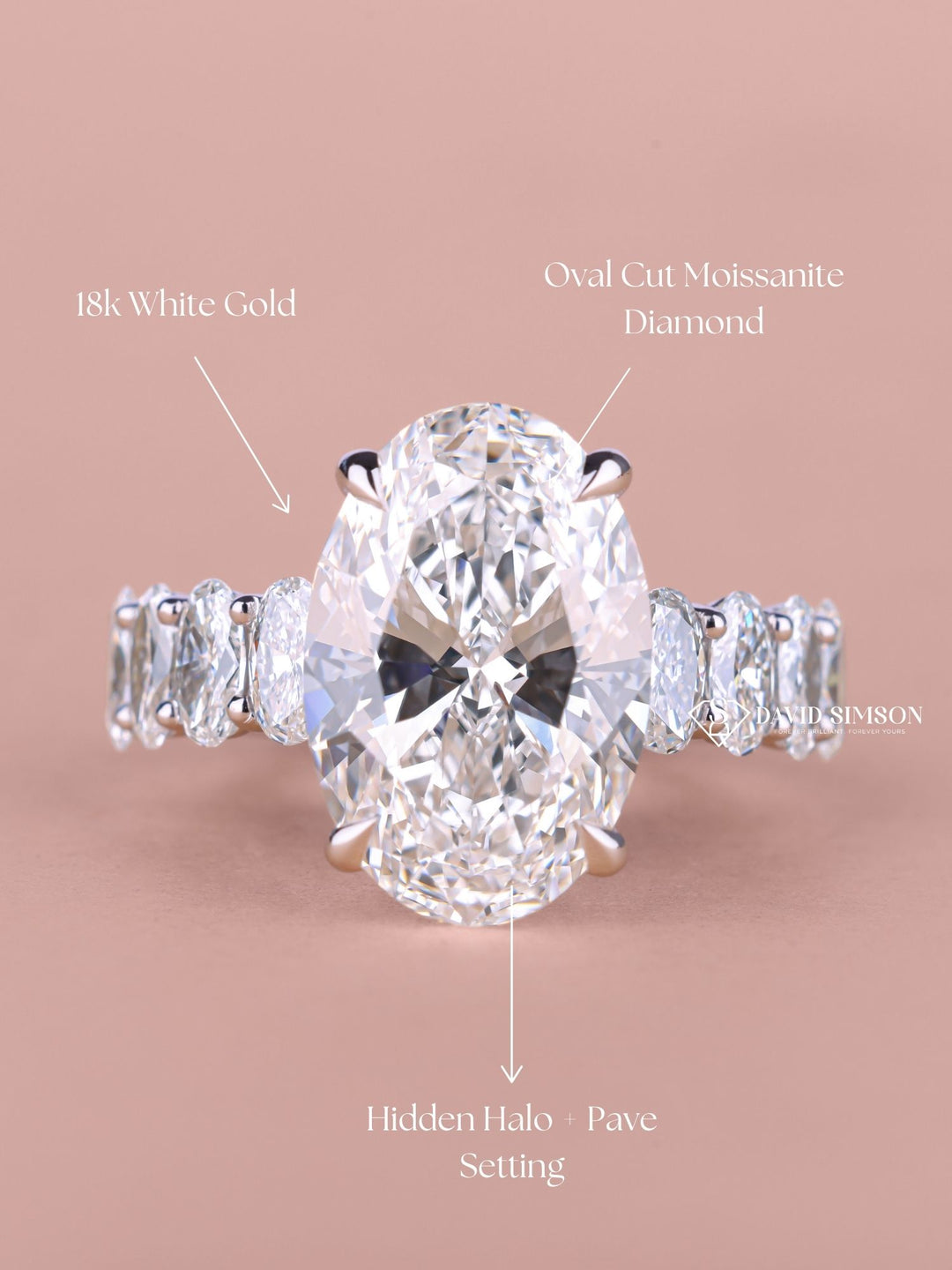 5.0CT-7.0CT Oval Cut Moissanite Hidden Halo & Pave Diamond Engagement Ring