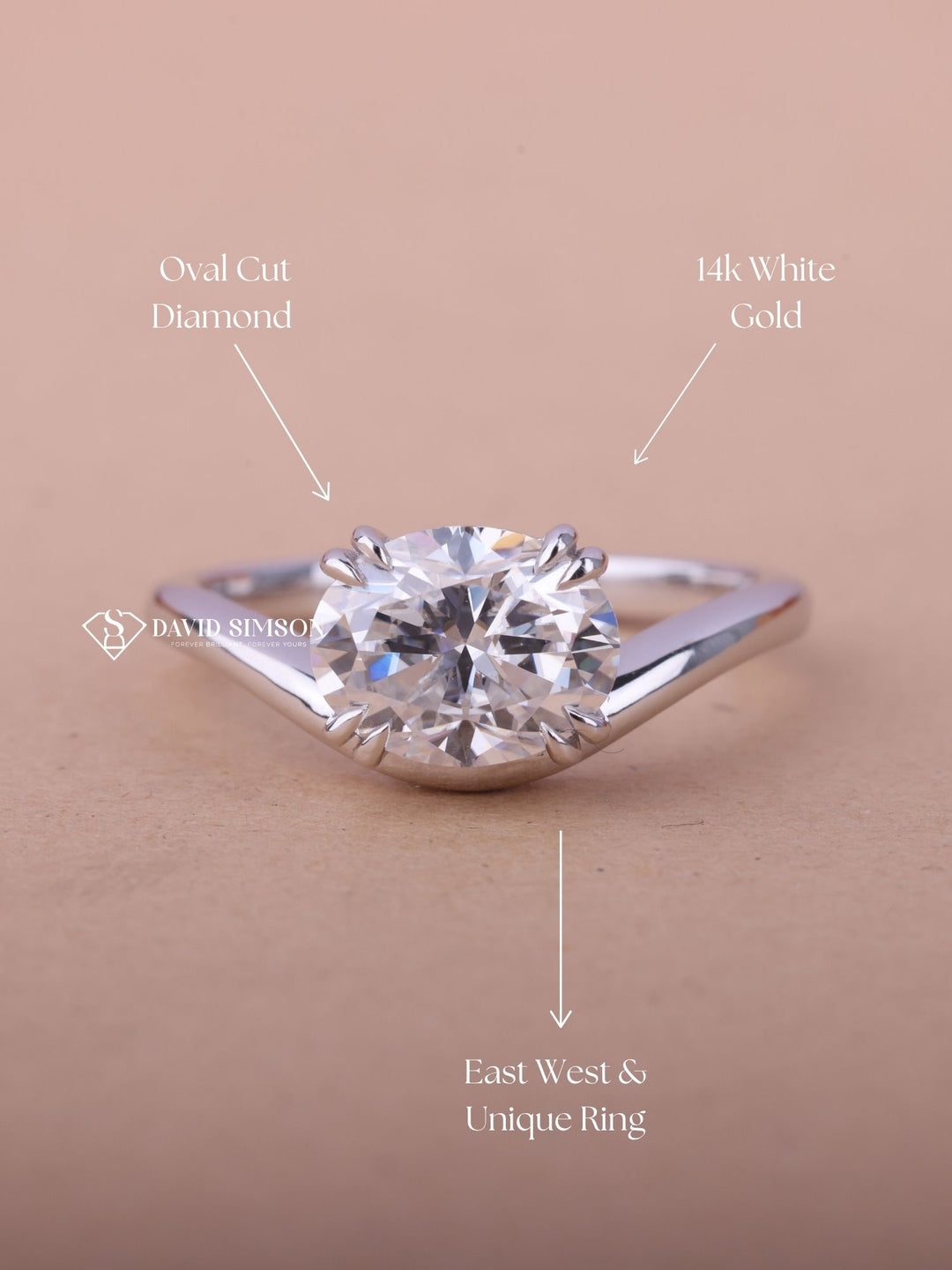 2.0CT-3.0CT East West Oval Cut Moissanite Diamond Wave Engagement Ring