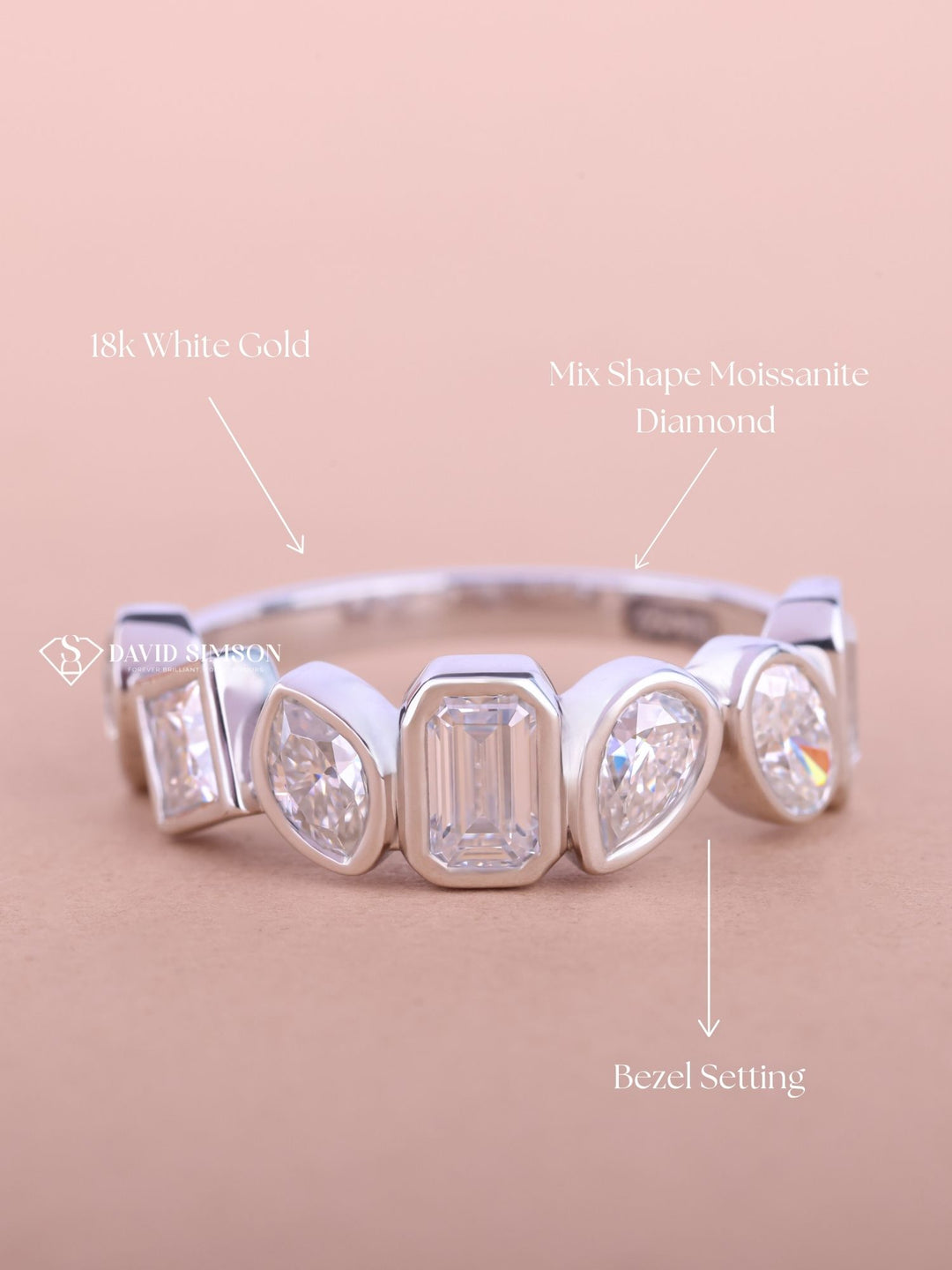 Mix Shape Moissanite Bezel Set Diamond Wedding Band for Women