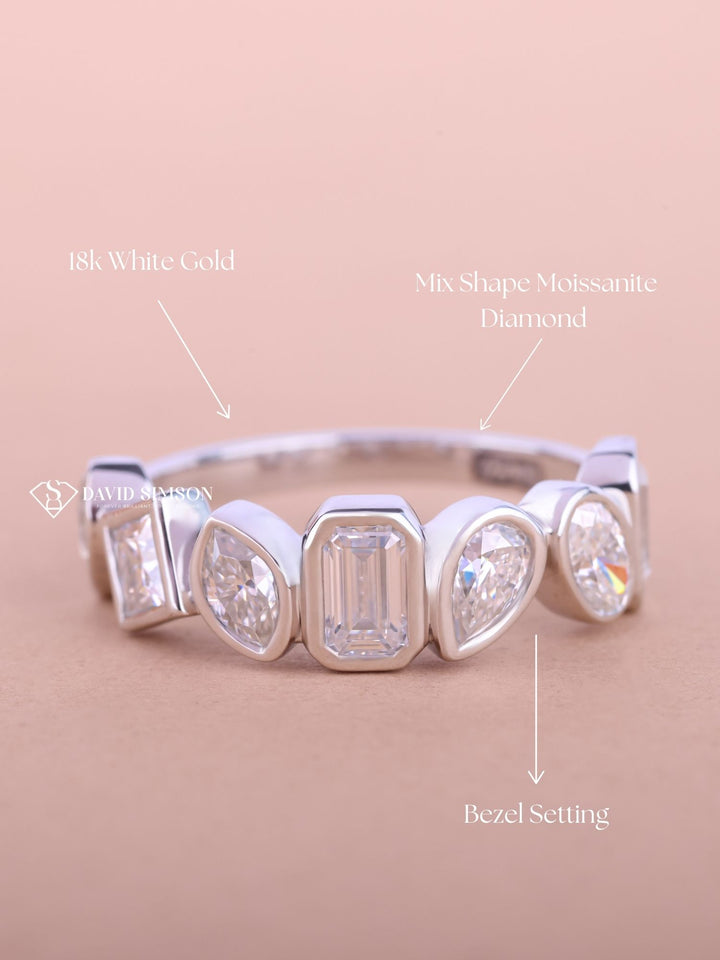 Mix Shape Moissanite Bezel Set Diamond Wedding Band for Women