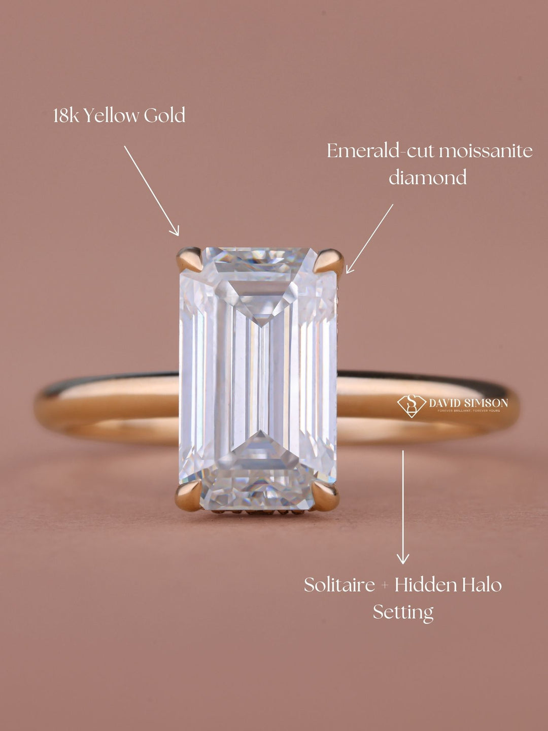 3.0CT-4.0CT Emerald Cut Moissanite Diamond Hidden Halo Engagement Ring