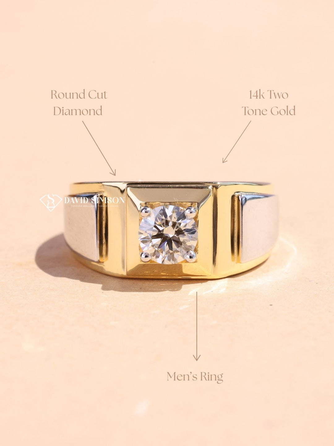 Round Cut Moissanite Men's Diamond Two Tone Wedding Band