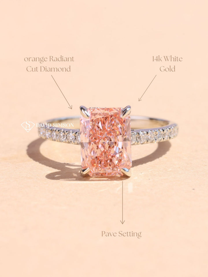 2.0CT-3.0CT Pink Radiant Cut Lab Grown Diamond Hidden Halo Engagement Ring