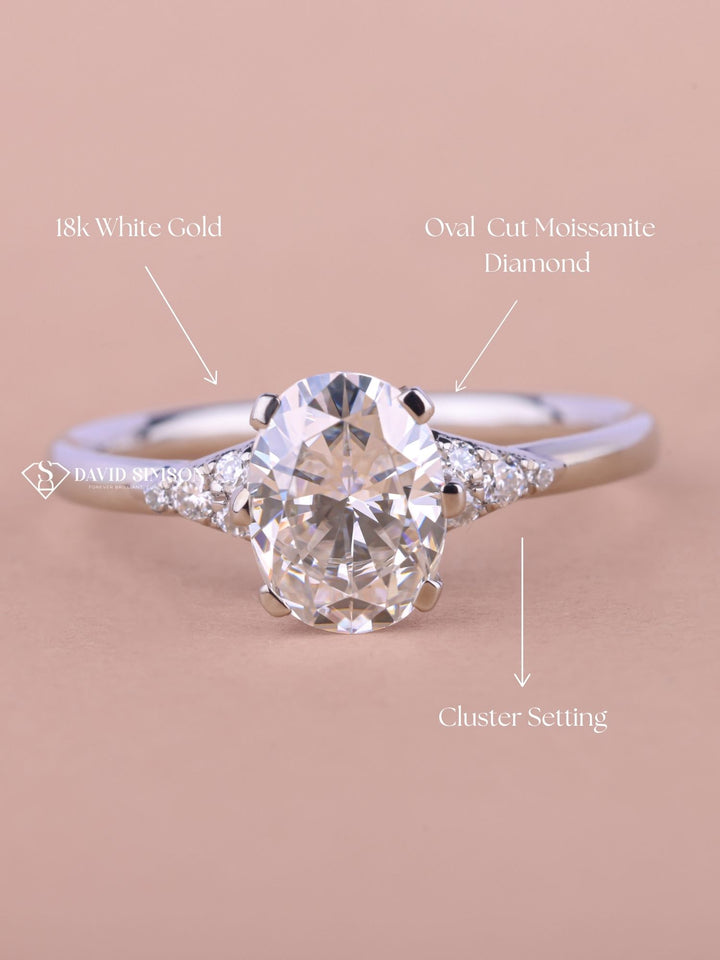 2.0CT-4.0CT Oval Cut Moissanite Cluster Diamond Engagement Ring