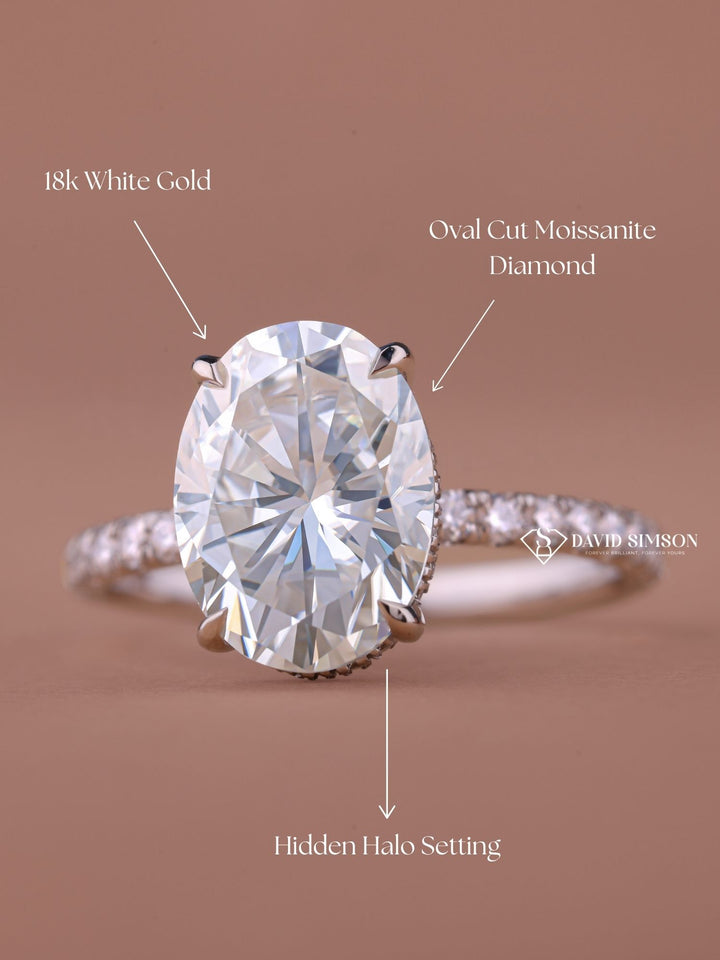 3.0CT-4.0CT Oval Cut Moissanite Hidden Halo Diamond Engagement Ring