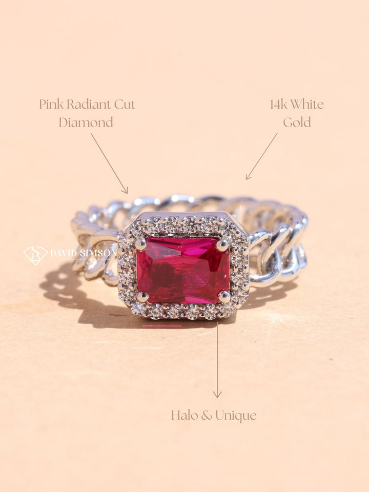 1.50CT-2.50CT East West Pink Radiant Cut Moissanite Diamond Halo Engagement Ring
