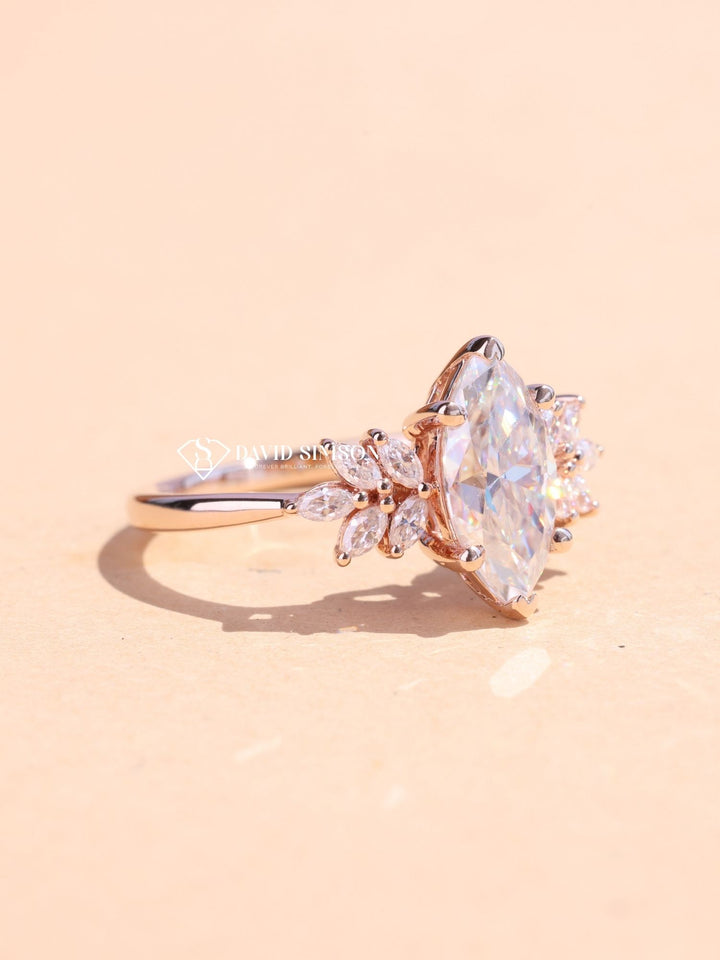 1.50CT-2.50CT Marquise Cut Moissanite Diamond Cluster Engagement Ring