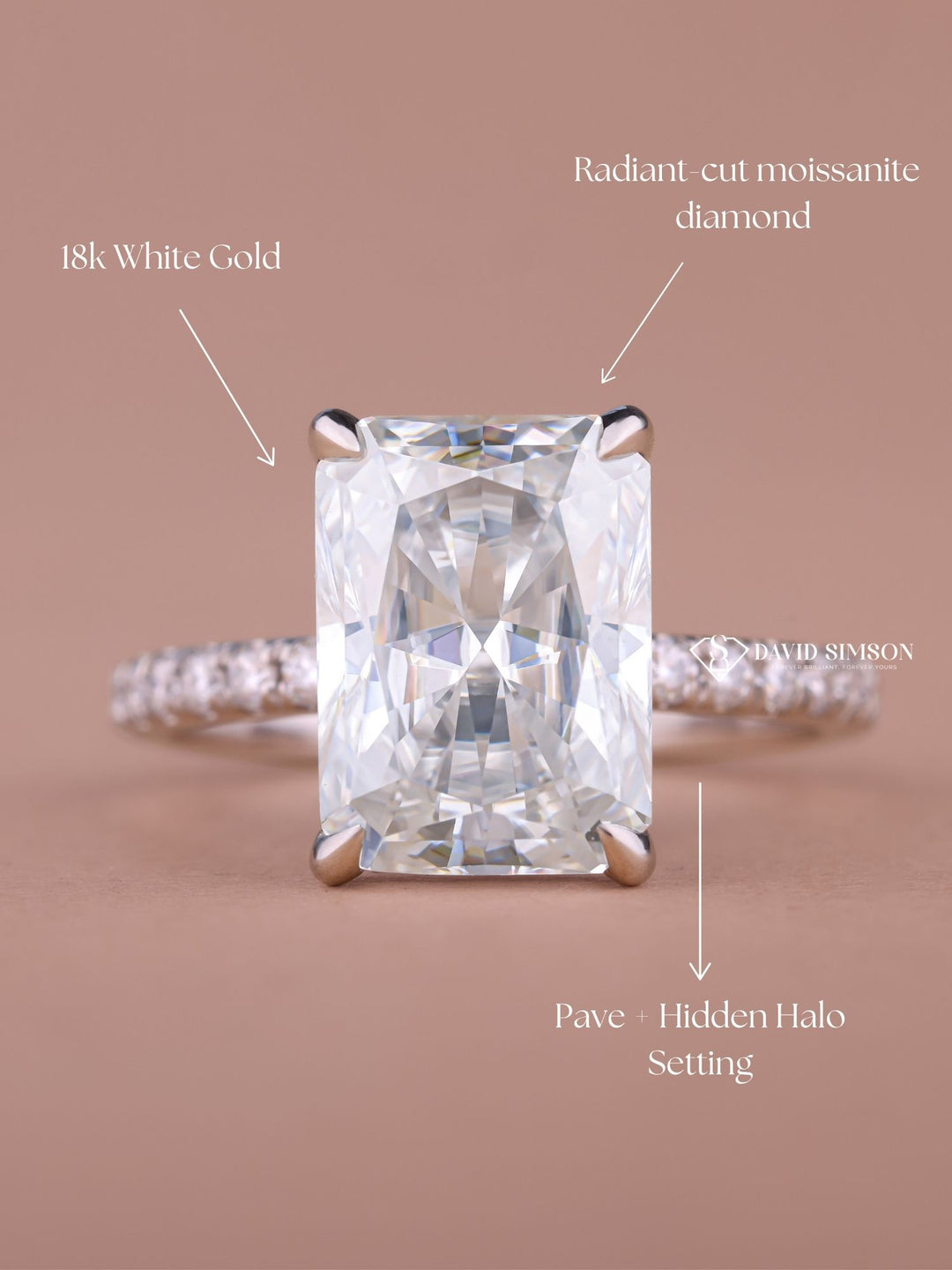 3.50CT-4.50CT Radiant Cut Moissanite Hidden Halo Diamond Engagement Ring