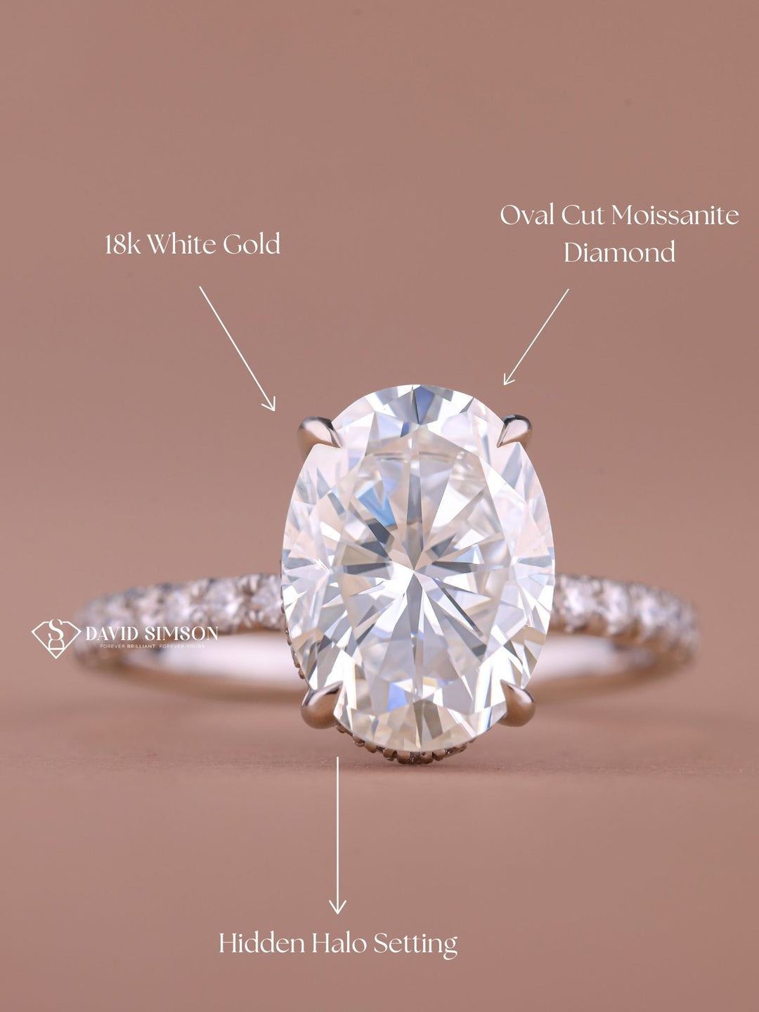 2.50CT-3.50CT Oval Cut Moissanite Hidden Halo Diamond Engagement Ring