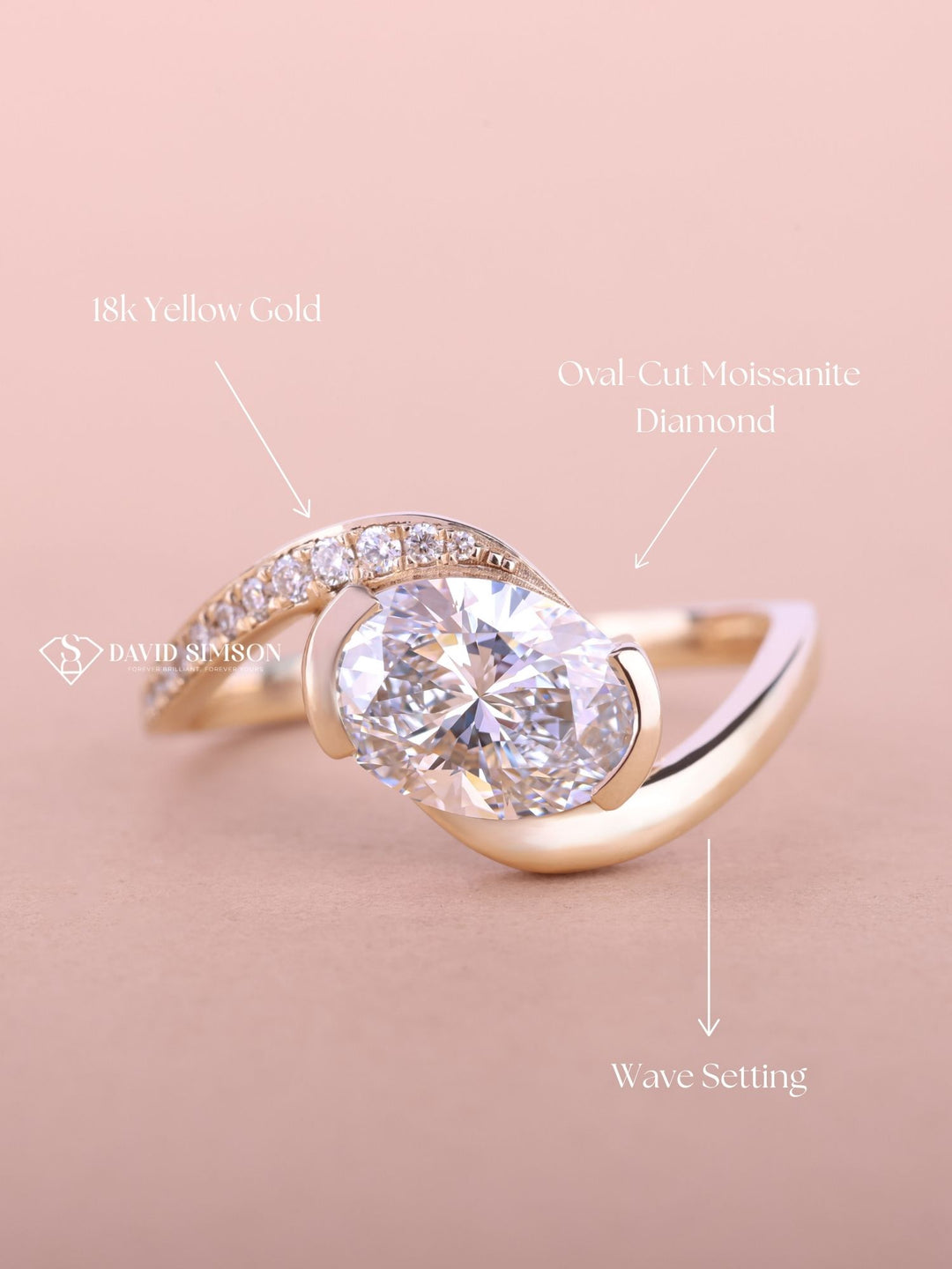 2.0CT-3.0CT East West Oval Cut Moissanite Diamond Bypass Pave Engagement Ring