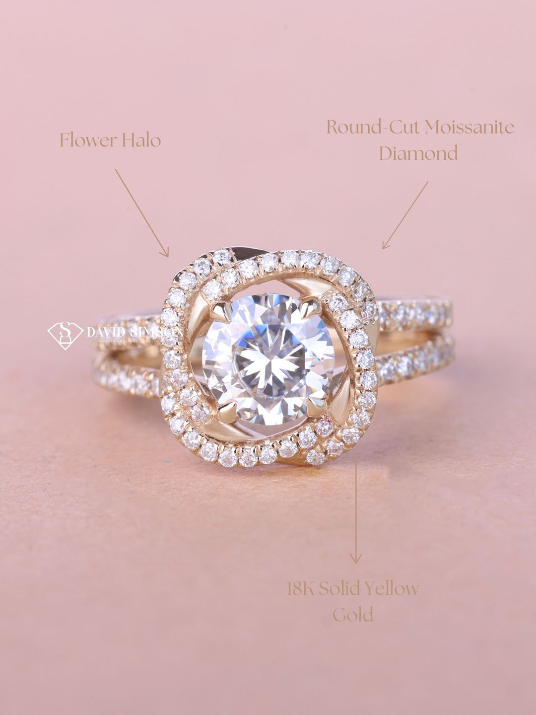 0.50CT-1.50CT Round Cut Moissanite Flower Halo Diamond Engagement Ring