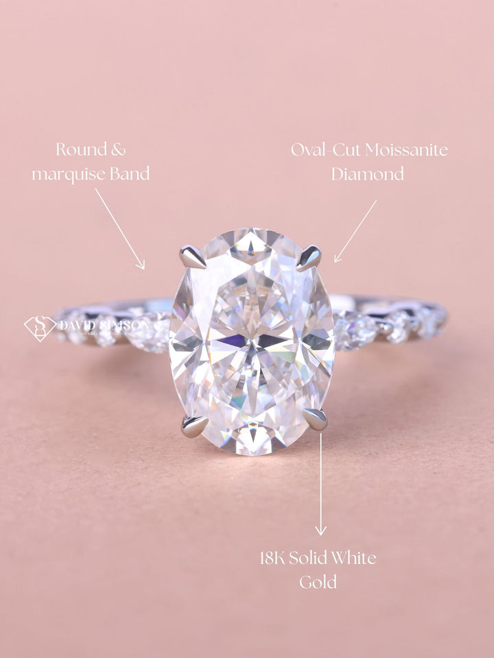3.0CT-4.0CT Oval Cut Moissanite Hidden Halo & Pave Diamond Engagement Ring