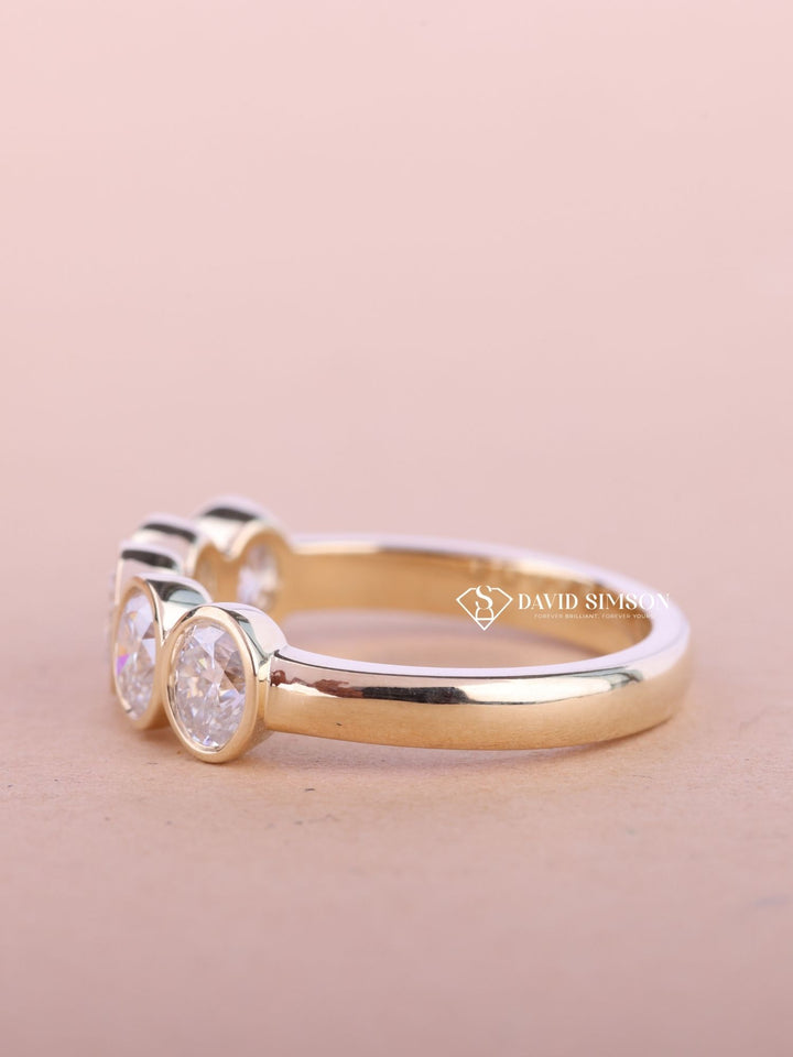 Oval Cut Moissanite Bezel Set Five Stone Diamond Wedding Band