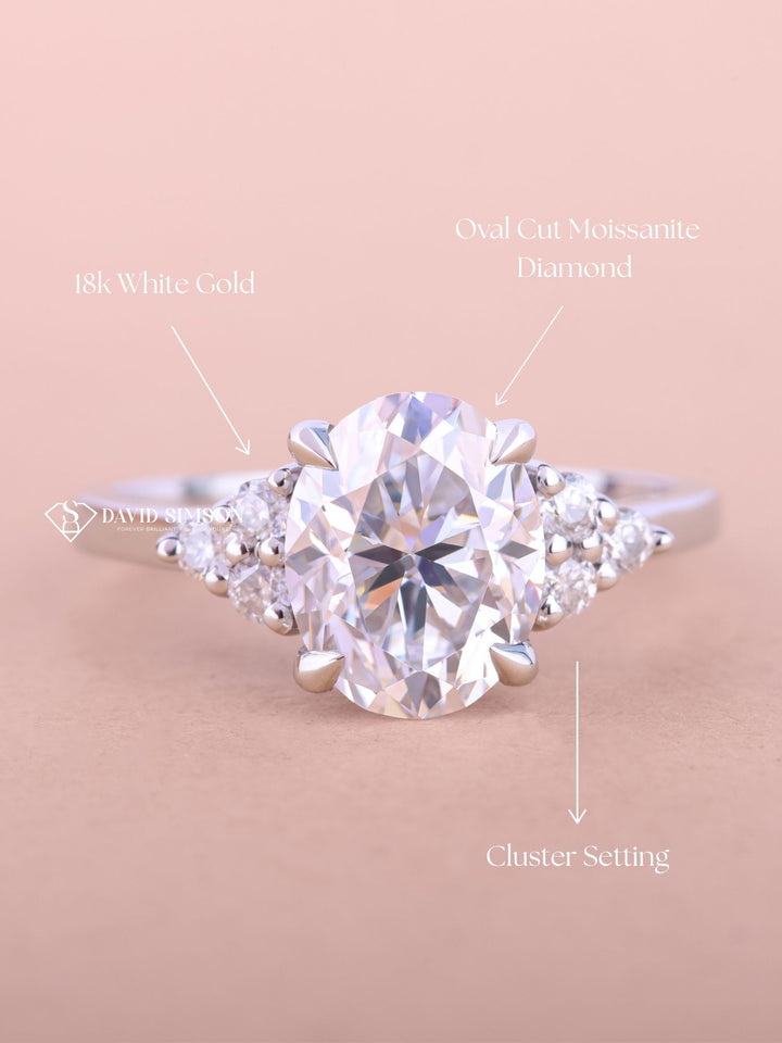 2.50CT-3.50CT Oval Cut Moissanite Cluster Diamond Engagement Ring