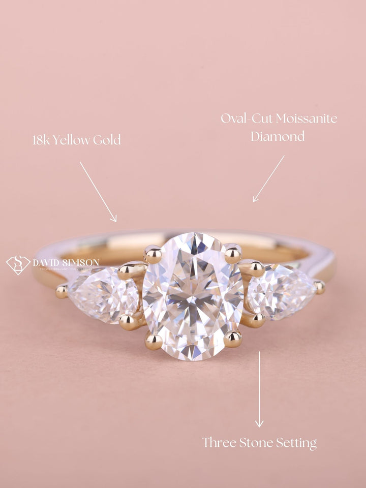 2.0CT-3.0CT Oval Cut Moissanite Diamond Three Stone Engagement Ring
