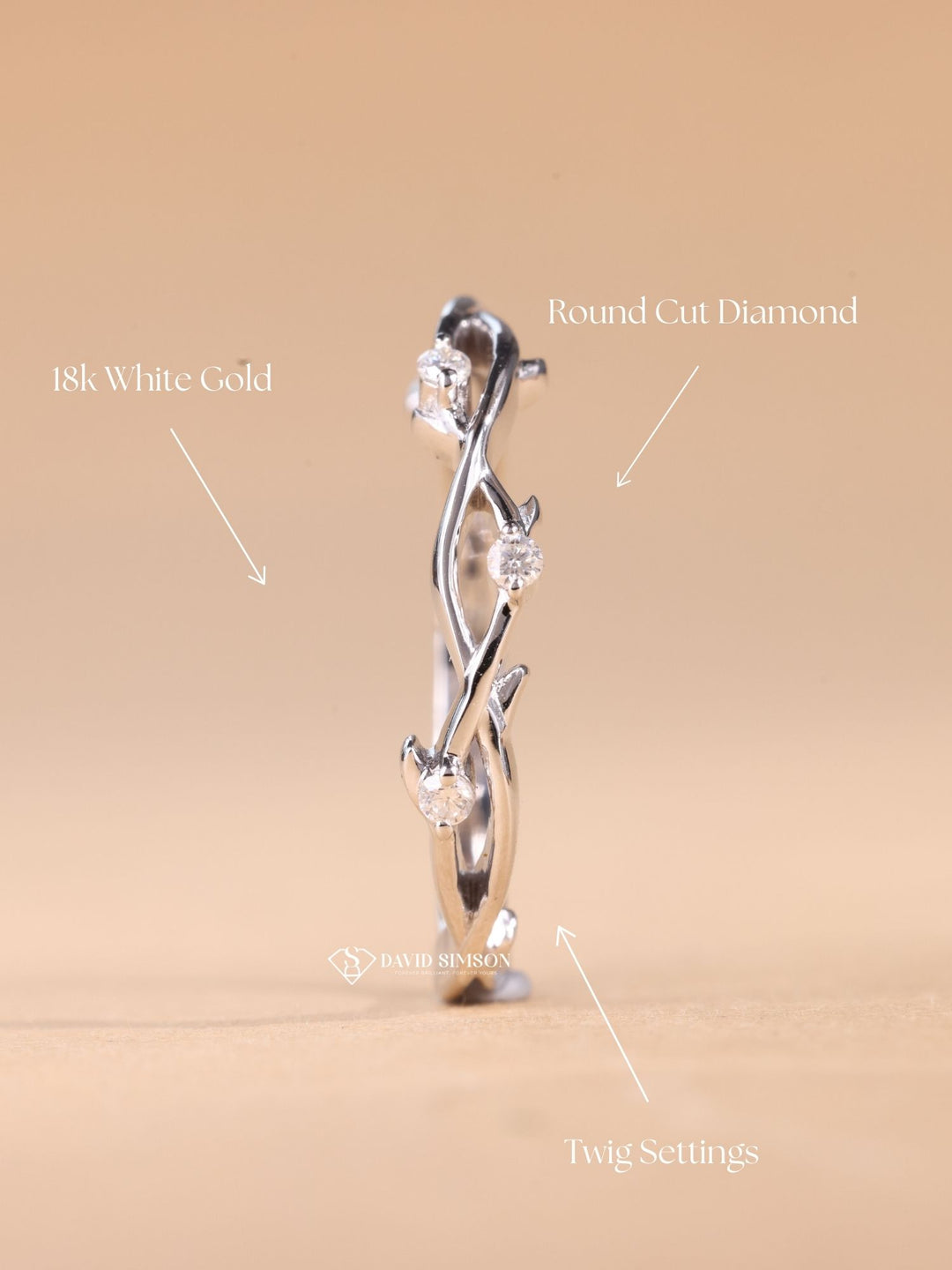 Round Cut Moissanite Diamond Twig Wedding Band