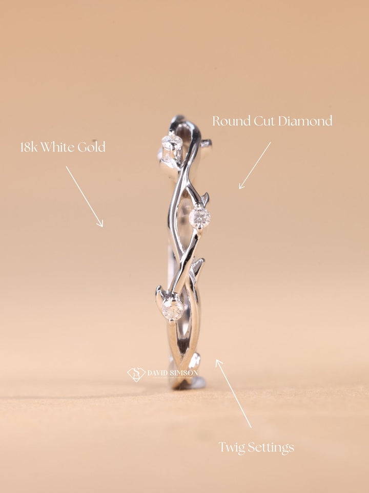 Round Cut Moissanite Diamond Twig Wedding Band