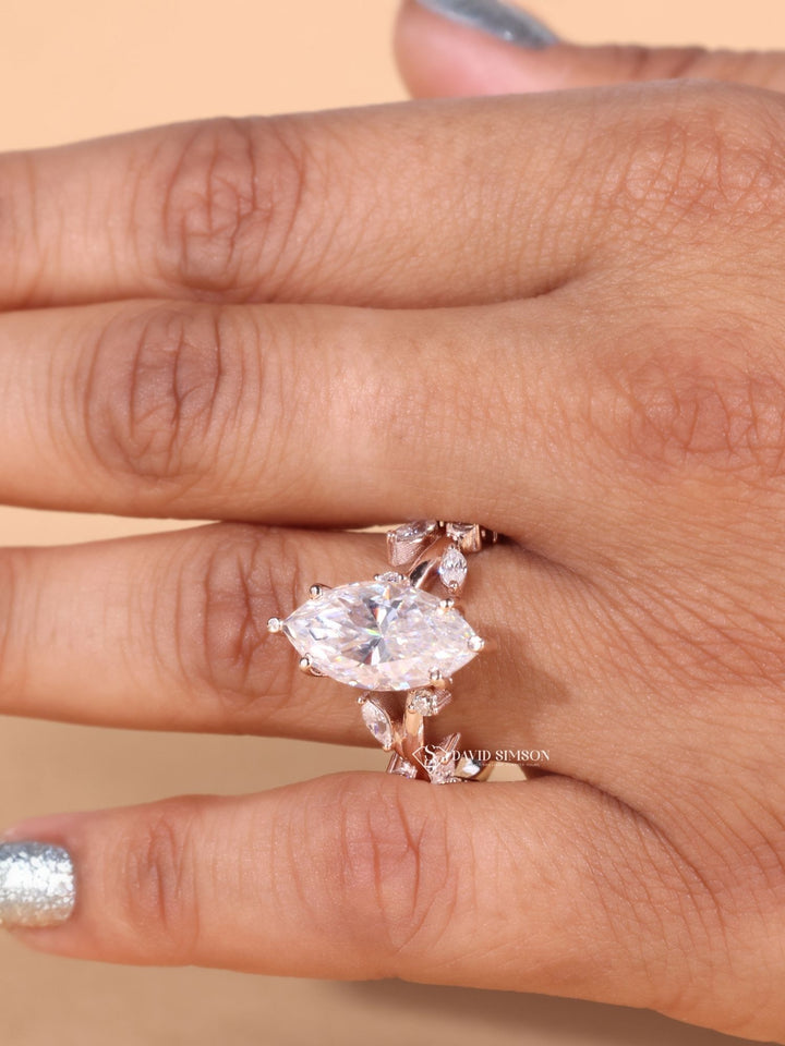 1.50CT-2.50CT Marquise Cut Moissanite Diamond Nature Inspired Engagement Ring