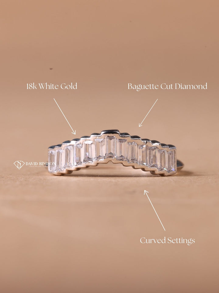 Baguette Cut Moissanite Diamond Unique Curved Wedding Band