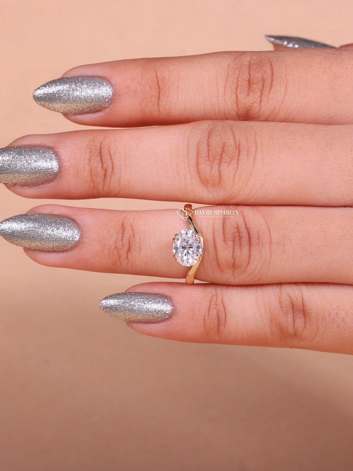 1.50CT-2.50CT East West Oval Cut Moissanite Diamond Wave Engagement Ring