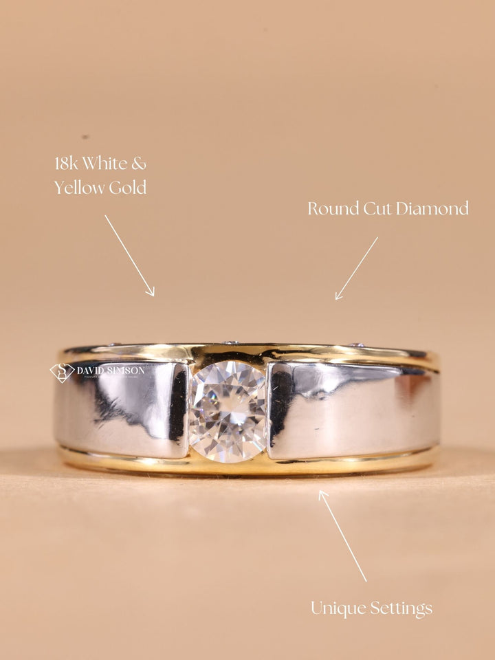 Round Cut Moissanite Diamond Unique Men's Wedding Ring