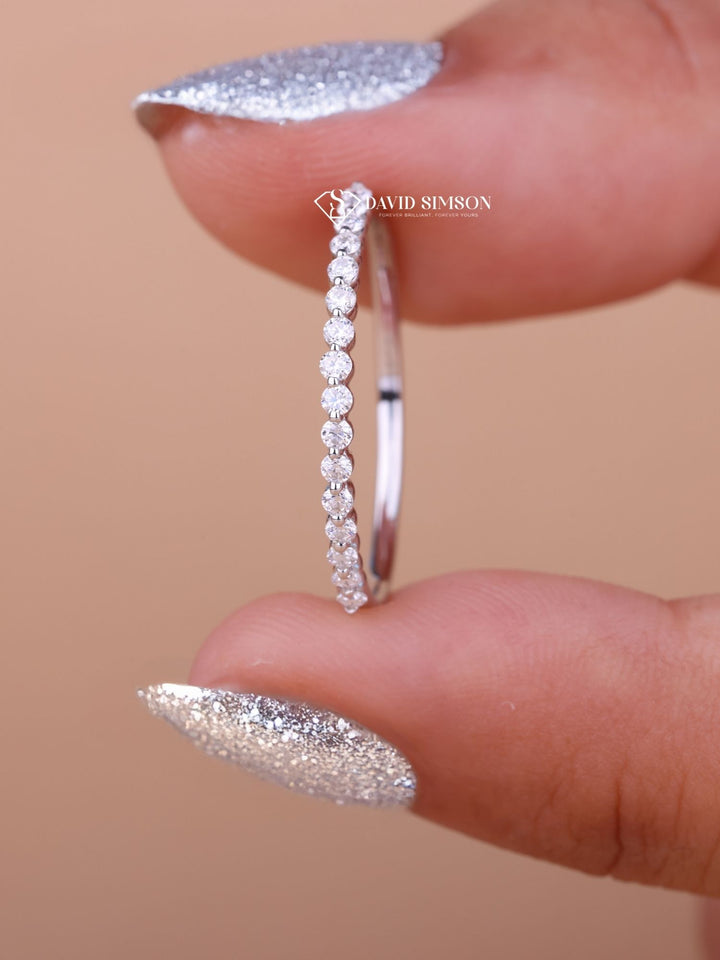 Round Cut Moissanite Diamond Half Eternity Wedding Band for Women